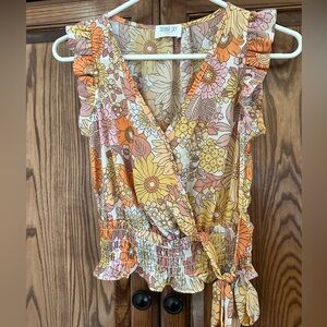 Sienna Sky Floral Wrap Blouse - Orange, Yellow, Pink